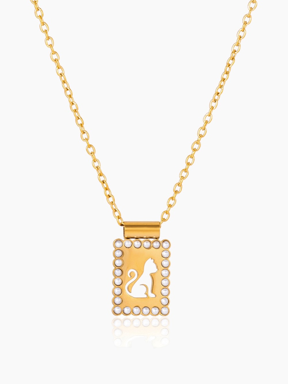 Oshena Jewelry Essential Feline Cat Pendant Necklace Triple Gold Plated NIP